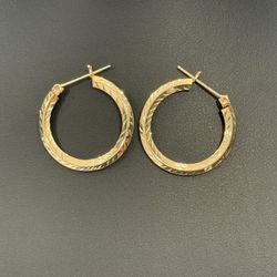 14k Fancy Dia Cut Gold Hoops 