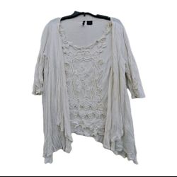 New Directions Tunic Top 2X Cream Lace Crochet Knit Romantic Cottagecore Rayon