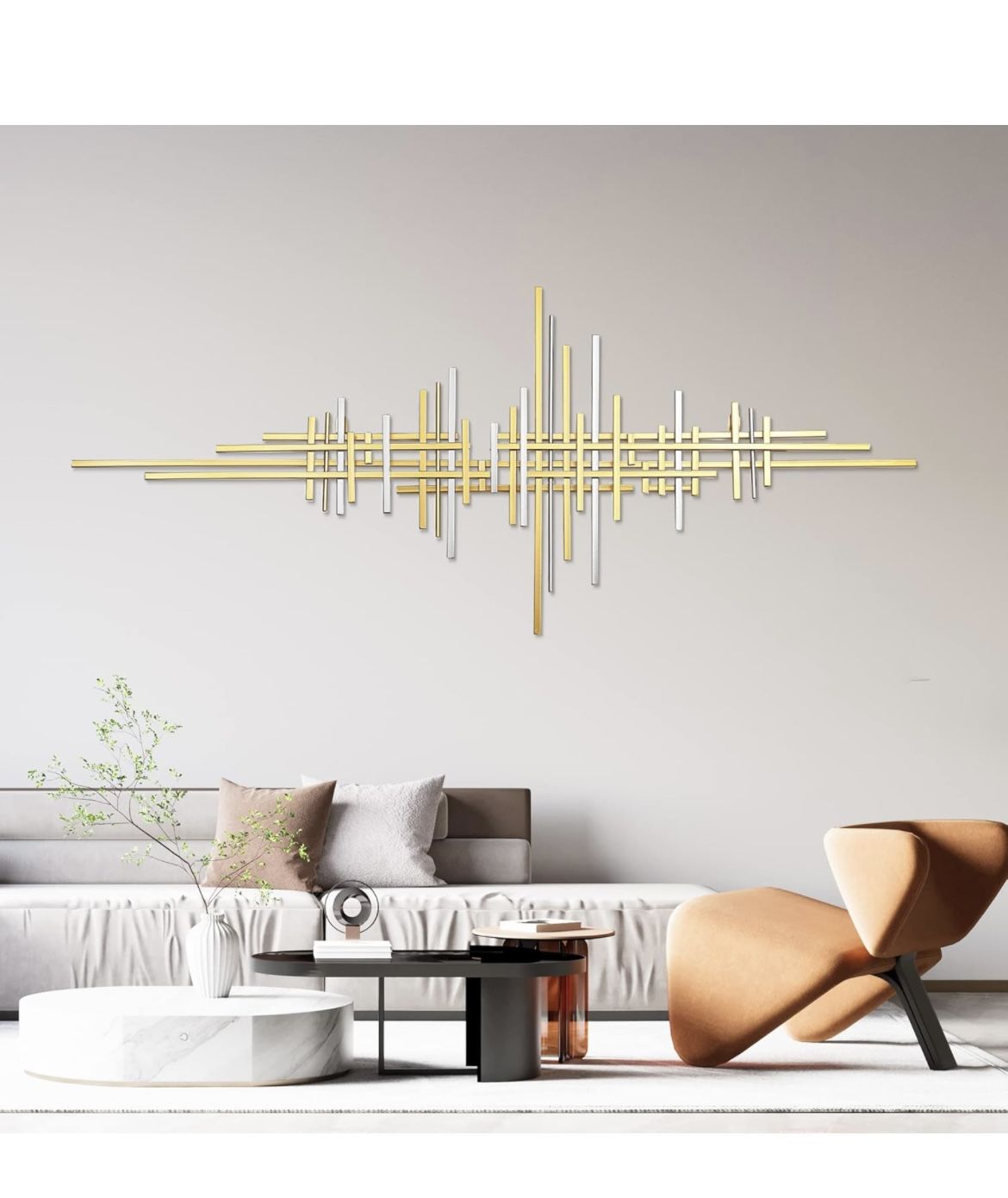 Metal Wall Decor 84”x30” Above Bed Art Gold Silver Home decor