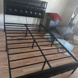 Black Full Size LED Bed Frame w/storage Headboard. 2 Charging Outlets And 2 USB Ports