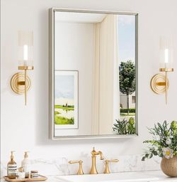 Keonjinn 22” × 30” Brushed Nickel Bathroom Mirror — $45