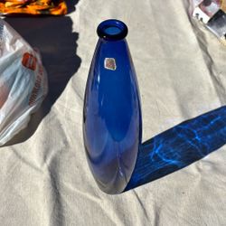 Cobalt Blue, Hand Blown Vase By Zeiezel Glass