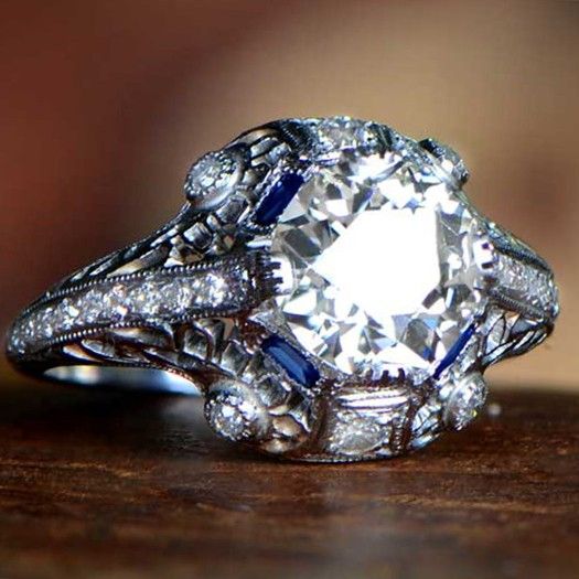 "Noble Retro Big Round Royal Zircon Dainty Silver Rings for Women, K796