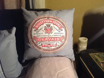 2 blue vintage french stamp pillow