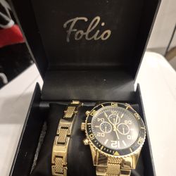Gold And Black Michael Kors Watch And Bracelet