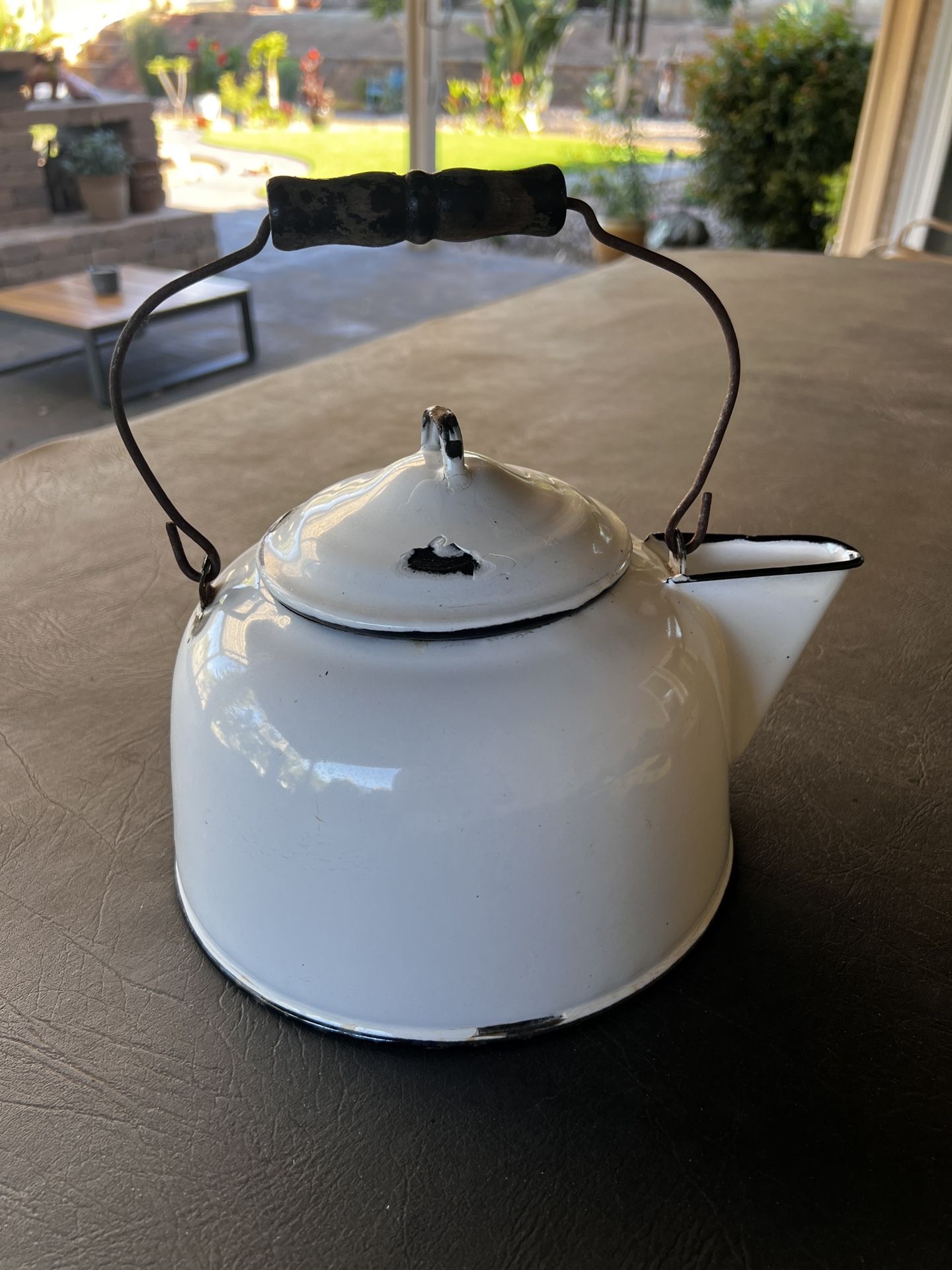 Vintage White Enamel Tea Kettle