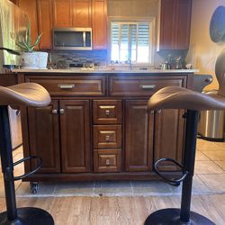 Kitchen Island with Butcher Block Top + 2 Swivel Bar Stools