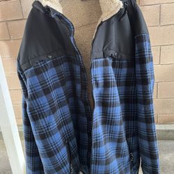 Marino bay Hooded blue Flannel Jacket With Sherpa Lining 