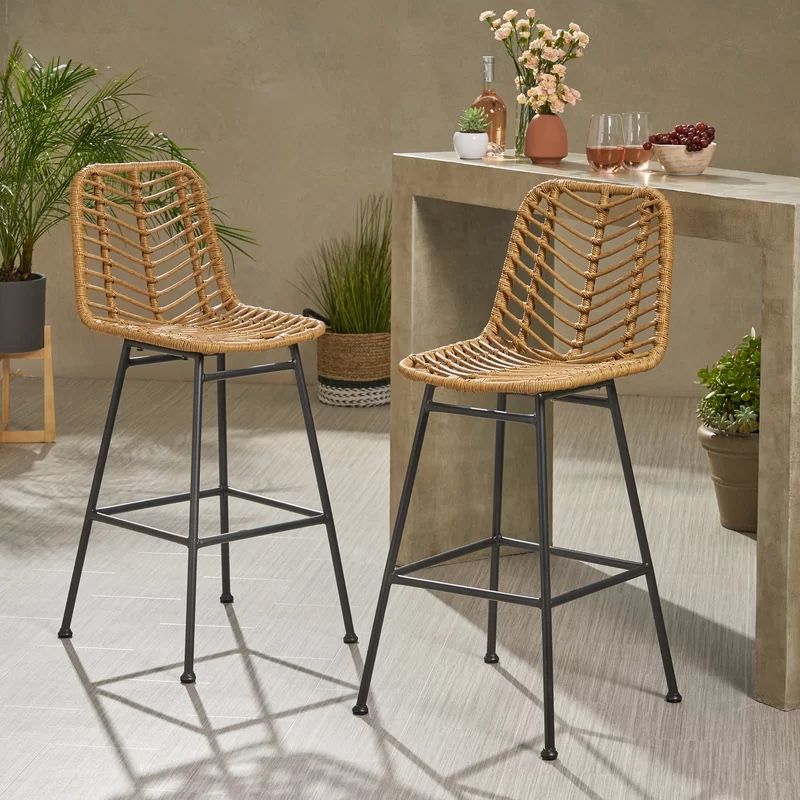 Enloe Wicker 28.75” Patio Bar Stool (set Of 2) By George Oliver