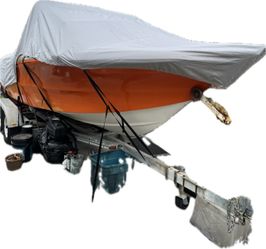Orange and White Fiberglass Boat on Trailer