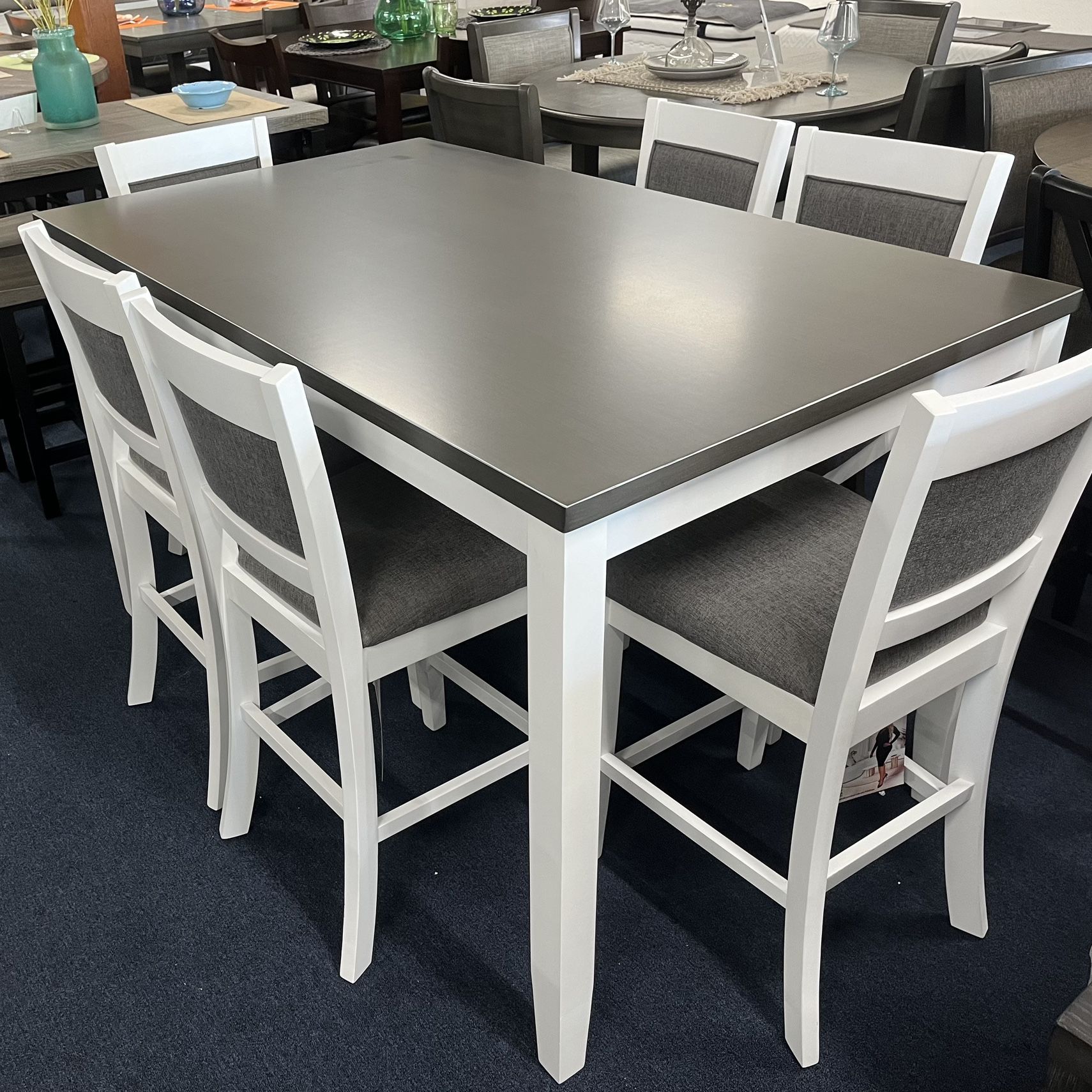 Grey And White 7pc Dining Set Counter Height 
