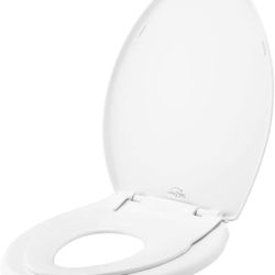 Little2Big Toilet Seat with Built-In Toddler Potty Training Seat, Slow Close, Easy to Install, Made in USA, ELONGATED, White  Open box