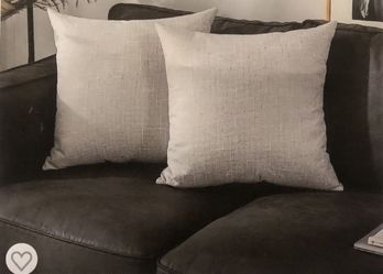 Kevin Textile Decorative Lined Linen Cushion Cover Throw Pillow Case for Bedroom, 24"x24"(61x61cm), Set of 2, Grey White