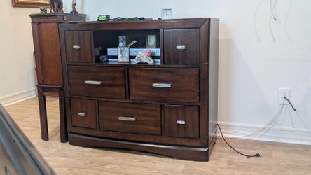 Dark Wood Dresser with Open Shelf