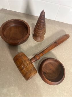 Wooden Gavel, Bowls, and Cone Set