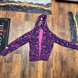 BAPE Purple/Pink Camo Shark Full-Zip Hoodie + Original BAPE Bag