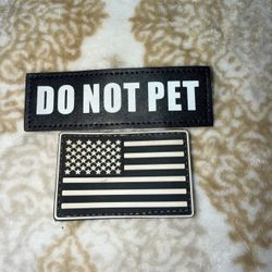 US American Flag & DO NOT PET Hook Loop PVC Patch Lot of 2