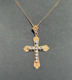 Jewelry 14k yellow gold natural diamond 0.25CTW. Cross necklace chain 18.00" 1.00mm width