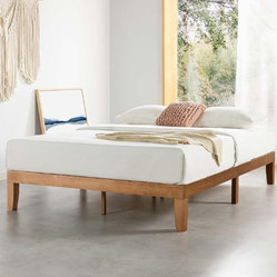 Mellow Naturalista Classic - 12 Inch Solid Pine Wood Queen Platform Bed with Wooden Slats, No Box Spring Needed