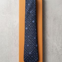 Men’s Navy Blue Monogram Pattern Necktie
