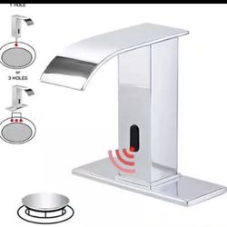 Powered Touchless Single Hole Bathroom Faucet Sensor Deck Mount With Drain Kit In Polished Chrome