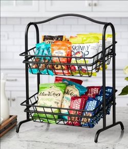 Two-tier fruit basket stand with removable baskets