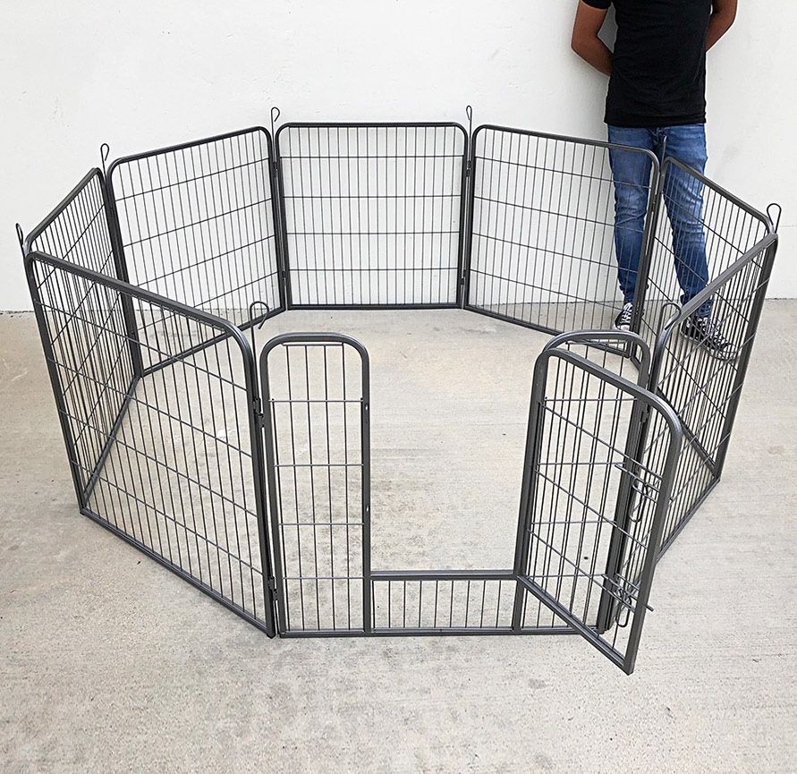 (NEW) $80 Heavy Duty 8 Panel Dog Playpen, Each Panel 32” Tall X 32” Wide Pet Exercise Fence Crate Kennel Gate