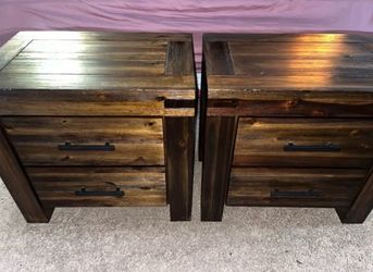 Rustic Solid Wood Nightstands Set of 2 w/ Drawers Dark Walnut