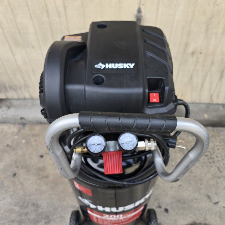 Husky 20-Gallon Electric Air Compressor - 200 PSI, Oil-Free, Vertical Tank, Portable With Wheels