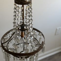 Vintage Italian Empire Brass & Crystal Basket Chandelier — c. 1930s–1950s NEEDS RESTORATION