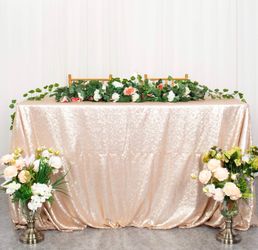 ShiDianYi 50"X72" Champagne Blush Sparkly Sequin Tablecloth For Wedding
