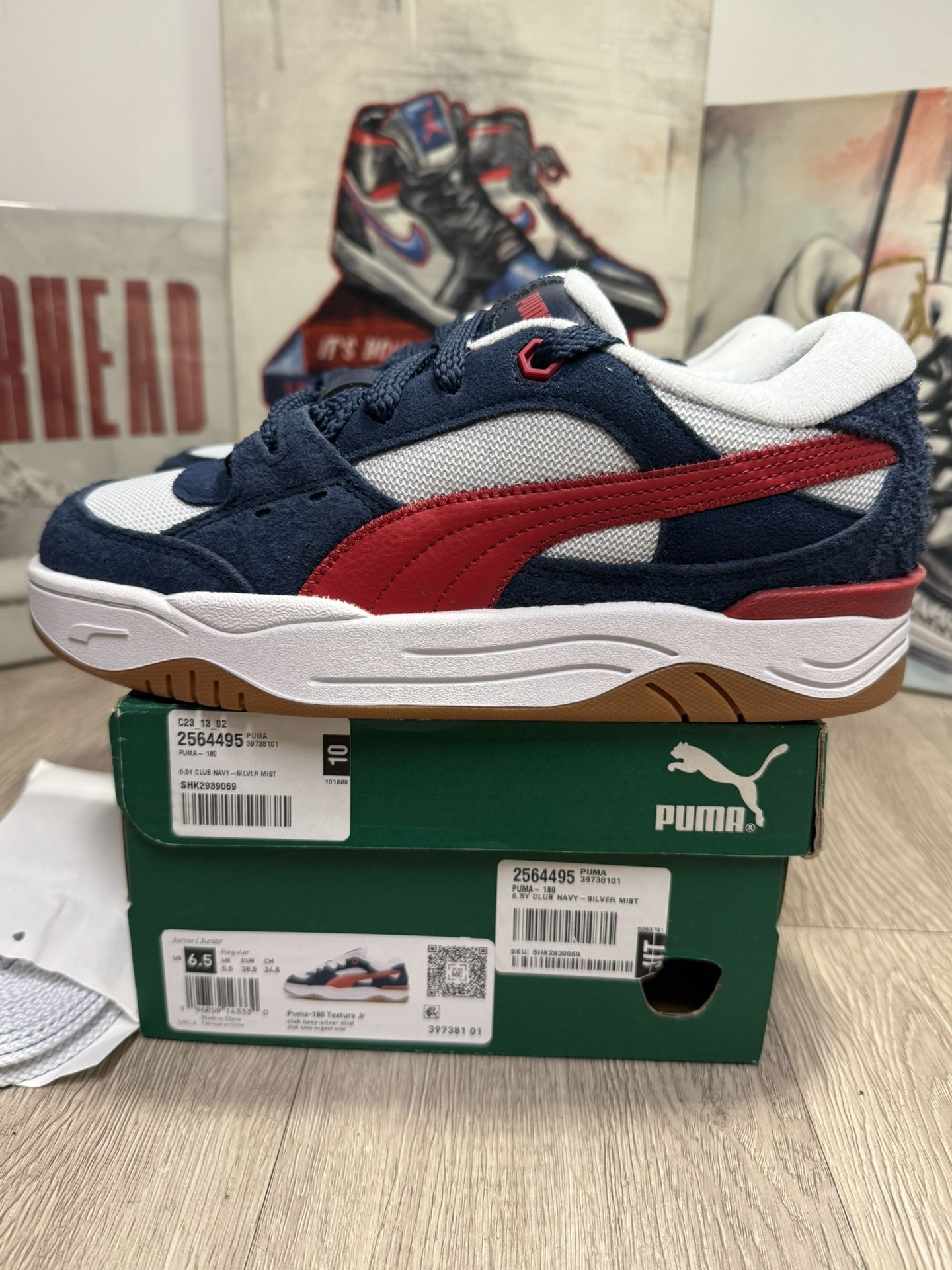 New PUMA-180 Texture Big Kids' Sneakers - Size 6.5Y/8W- Club Navy/Silver Mist