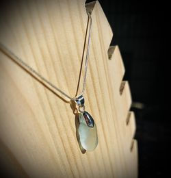 Icy Blue Sea Glass Sterling Necklace 