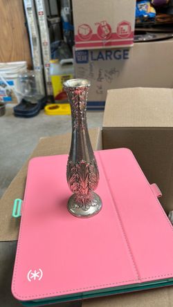 Silver-Tone Ornate Bud Vase