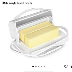 Butterie Flip-Top Butter Dish with Lid , Holds 2 Sticks/European Butter, No-Mess Butter Holder, Shatterproof, Dishwasher Safe, White