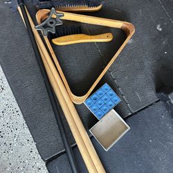 Two Pool Ques (smaller Version)50” And triangles And Accessories 