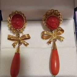 Pendientes De Oro 18k Y Corales Legítimo 