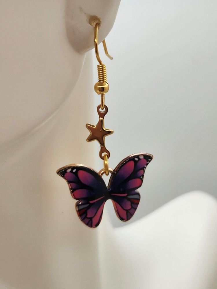 Purple Star Butterfly Earrings 