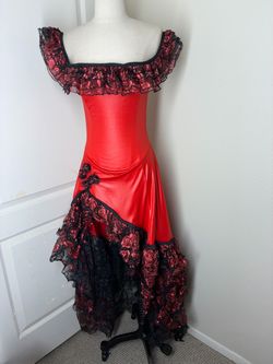 Women’s Spanish Senorita Red and Black Flamenco Dance Dress costume