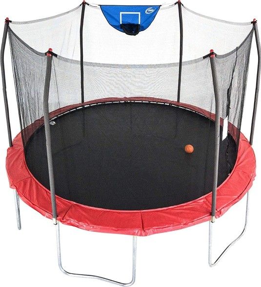 Skywalker Trampolines 12-Foot Jump N’ Dunk Trampoline with Enclosure Net - Basketball Trampoline

