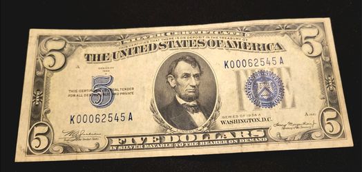 Rare 1934 A $5 Silver Certificate – Low Serial Number Gem Uncirculated!