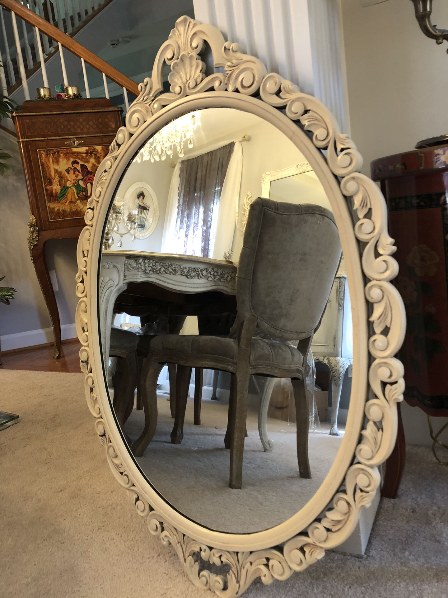 40”X27.5” Large Antique Oval Ivory Vintage mirror