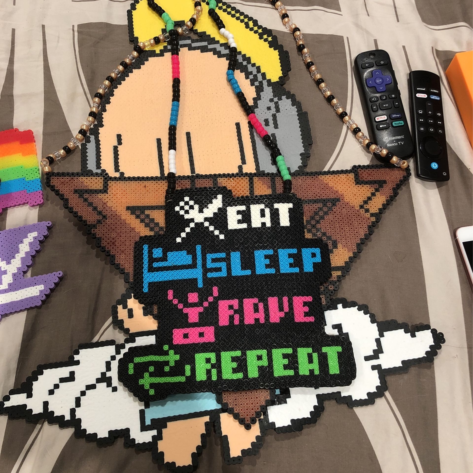 Eat Sleep Rave Repeat Perler kandi Necklace 