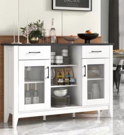 Costway Sideboard Buffet Cabinet with 2 Drawers 2 Doors 3 Open Compartments 4 Shelves White. New in the box