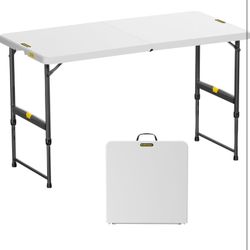 Zeta X4 Pro, 4ft Portable Folding Table, One-Handed Height Adjustment, 4 Heights, Gravity Lock, Carry Handle, Indoor Outdoor Heavy Duty Fold-in-Half U