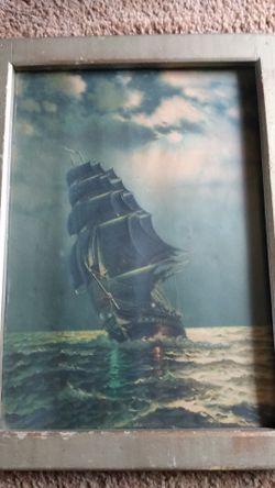 Antique🇺🇸100 yrs U.S NAVY BATTLE SHIP litho original frame