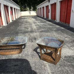 Vintage MCM Bamboo Coffee Table and Side Table