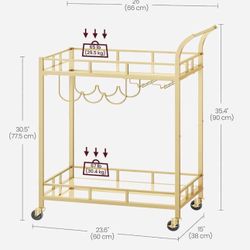 VASAGLE Bar Cart Gold Bar Serving Cart Wine Cart with 2 Mirrored Shelves - Gold