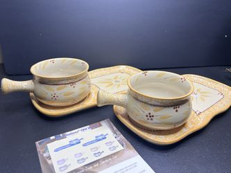 Temptations By Tara Soup And Sandwich Trays Bowls Old World Yellow 4pc set