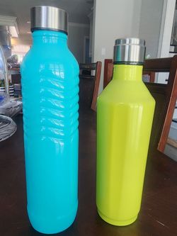 Eco-friendly sport water bottles .Set of 2 Steel Water Bottles see photos for size